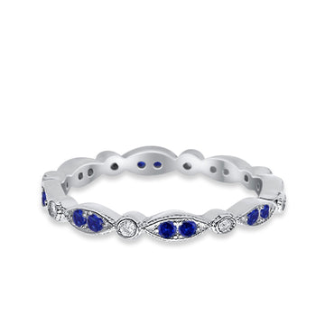 Eternity Round Wedding Band Ring Simulated Blue Sapphire CZ 925 Sterling Silver
